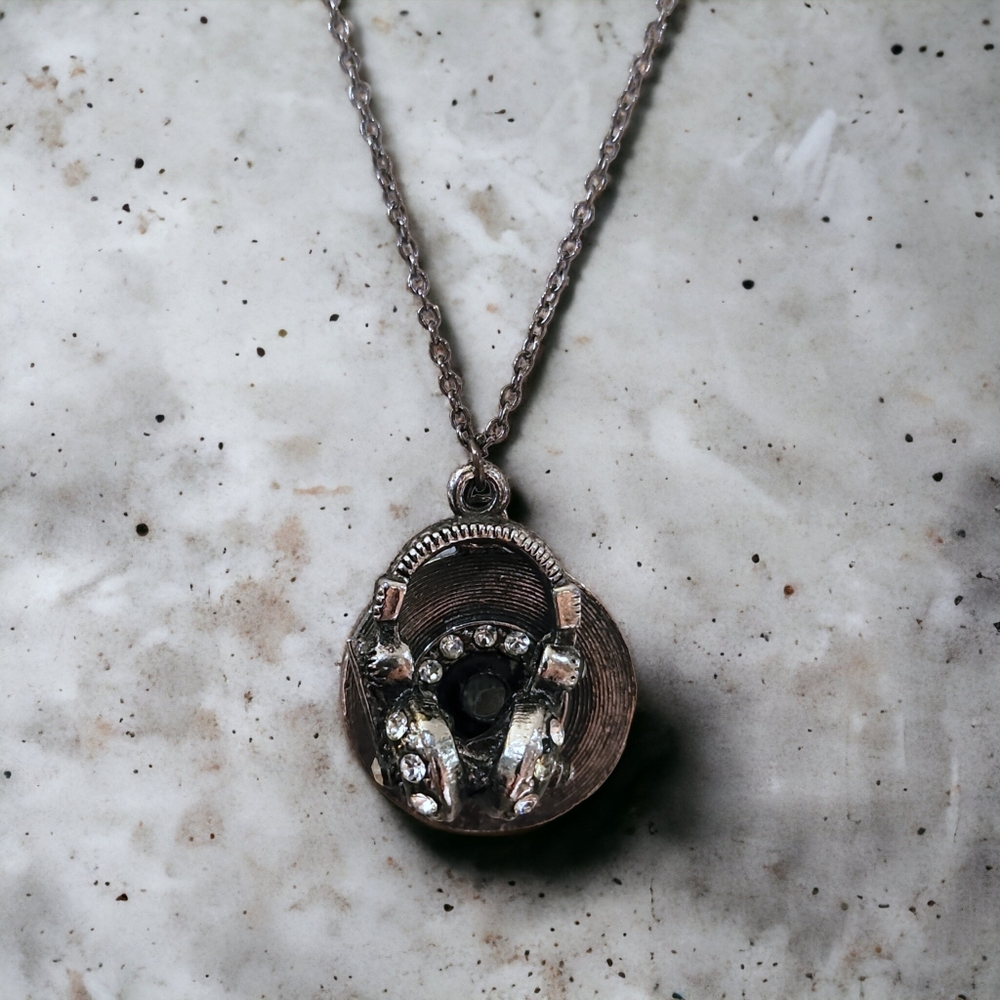 Record and Headphones Necklace with Crystals